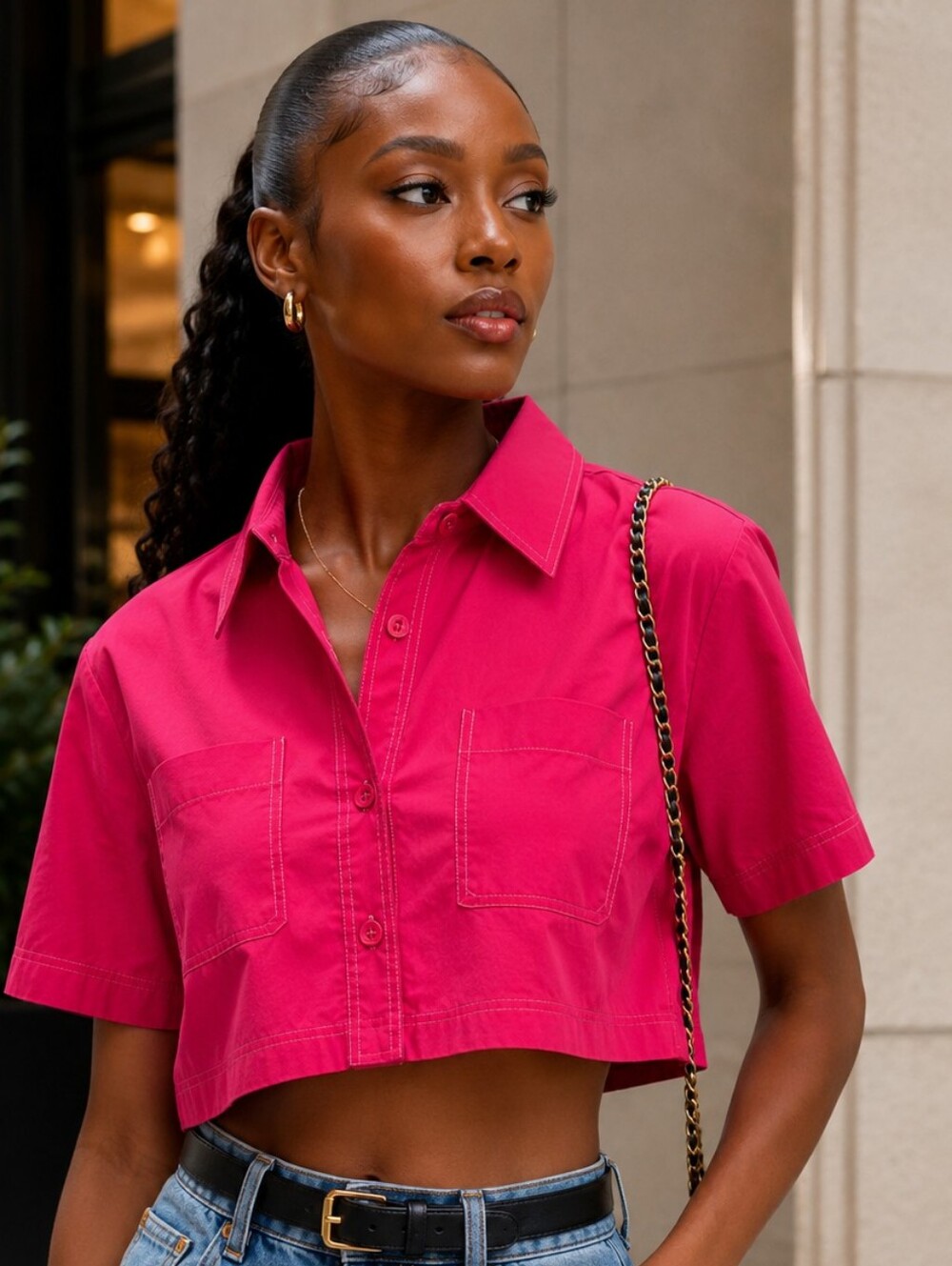 NWT Talulah Coral Red Cropped Button-Front Top | Size Medium |